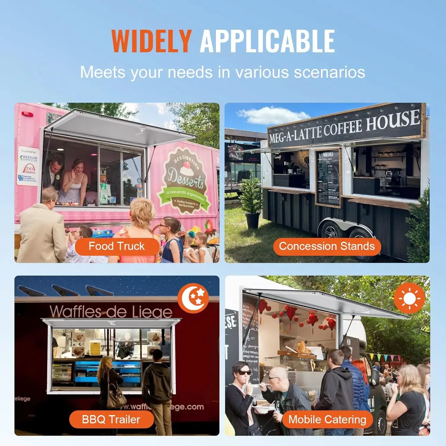 Concession Window 48"x36", Aluminum Alloy Food Truck Service Window with Awning Door & Drag Hook