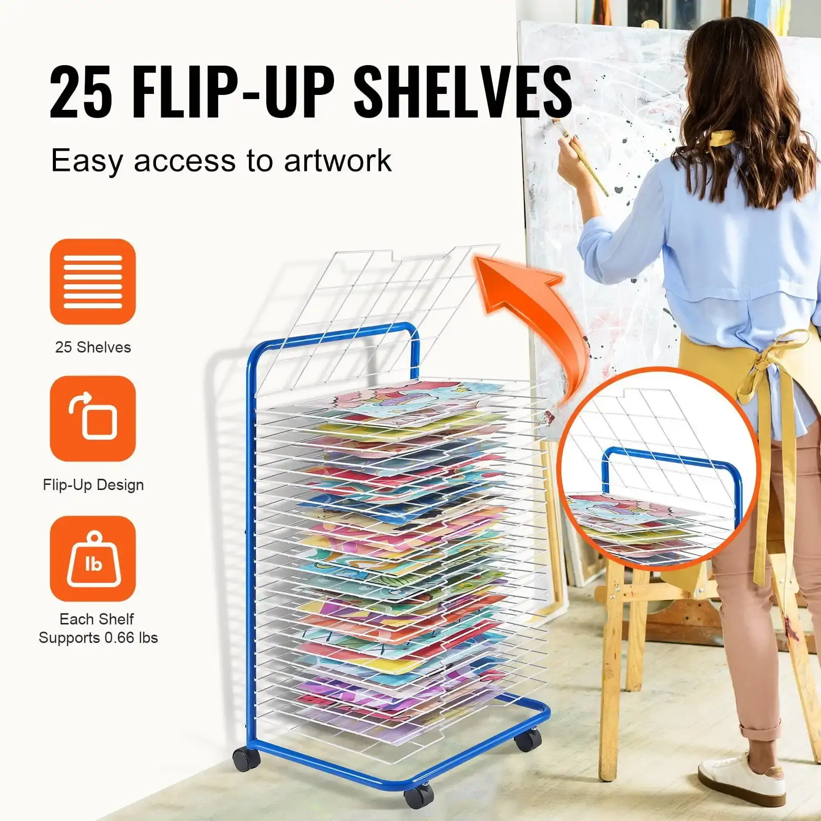 Art Drying Rack 25 Removable Shelves Paint Drying Rack With 4 Wheels Blue