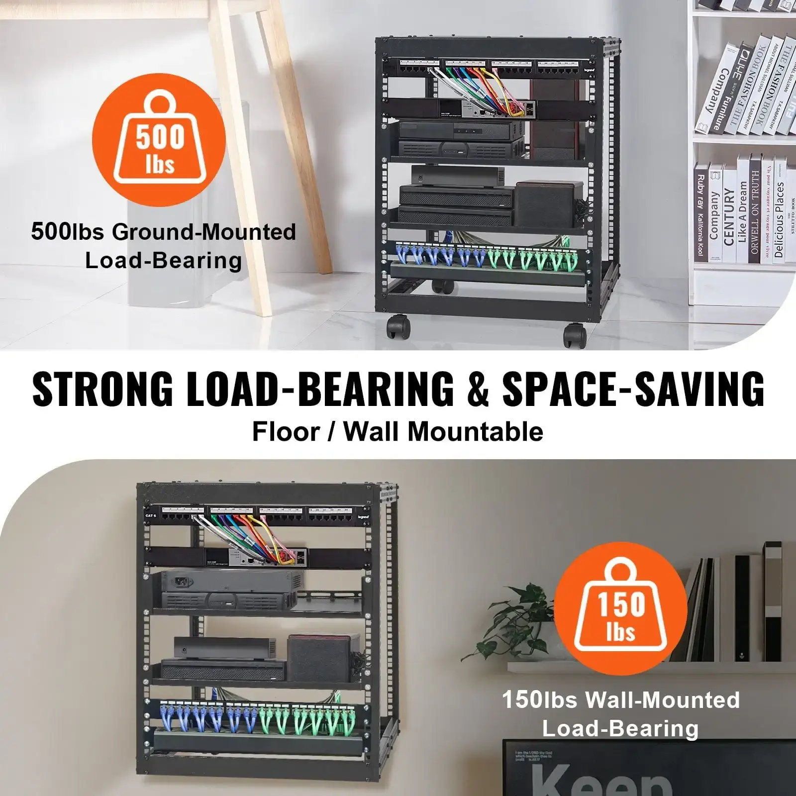 12U Open Frame Server Rack, 15''-40'' Adjustable Depth, Free Standing or Wall Mount Network Server Rack, 4 Post AV Rack