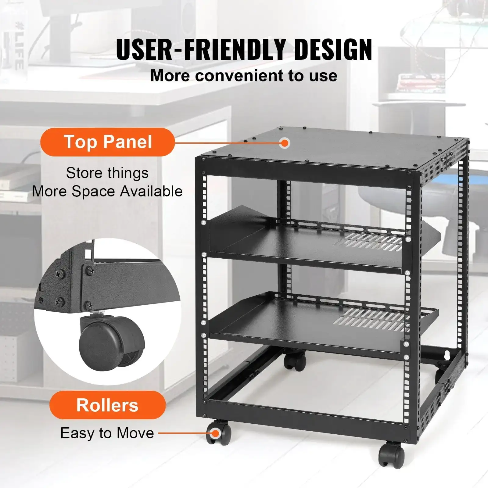 12U Open Frame Server Rack, 15''-40'' Adjustable Depth, Free Standing or Wall Mount Network Server Rack, 4 Post AV Rack