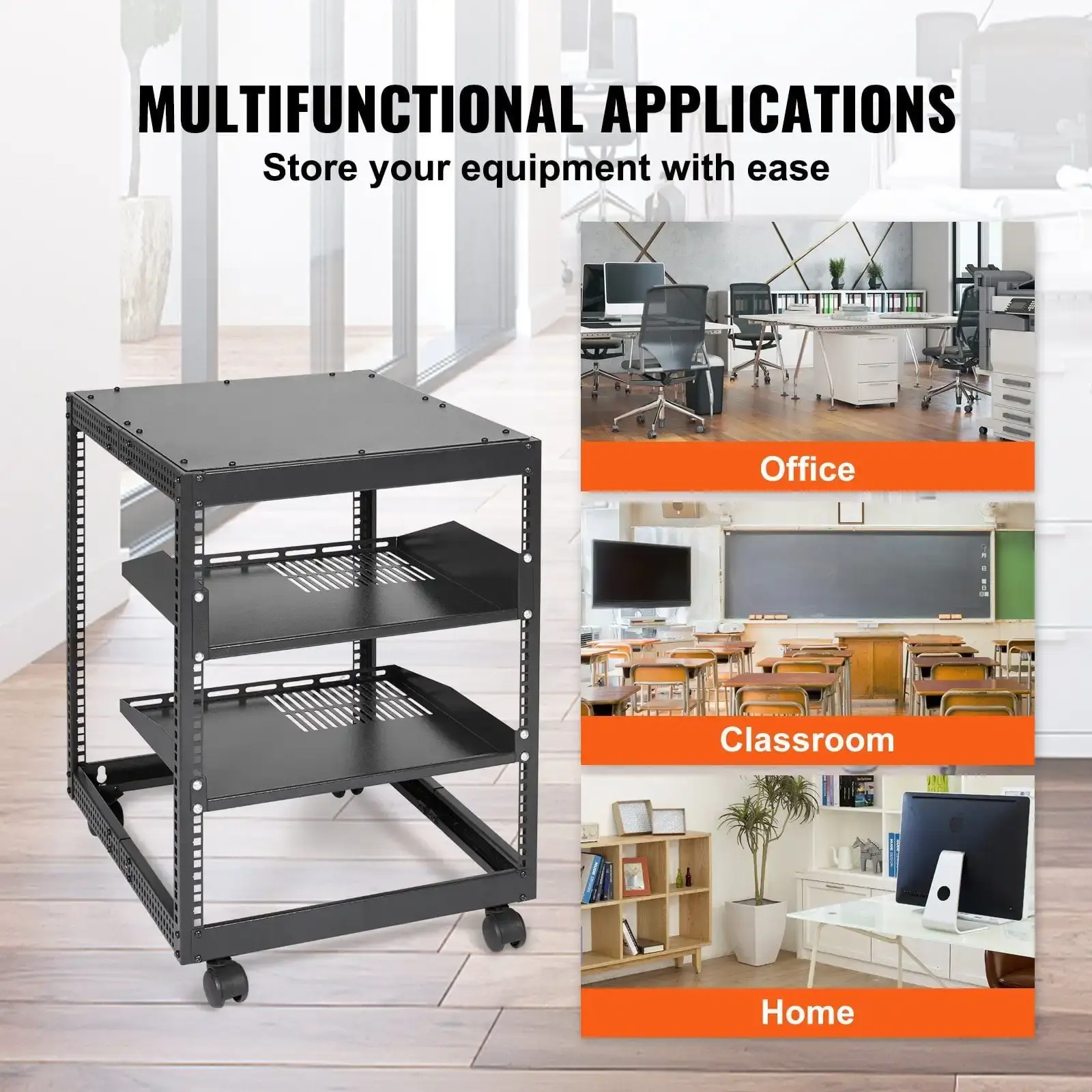 12U Open Frame Server Rack, 15''-40'' Adjustable Depth, Free Standing or Wall Mount Network Server Rack, 4 Post AV Rack