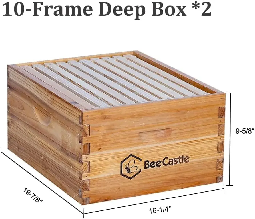 10 Frame Langstroth Hive Coated with 100% Beeswax Includes Beehive Frames and Waxed Foundations (2 Deep Boxes & 2 Medium Boxes)