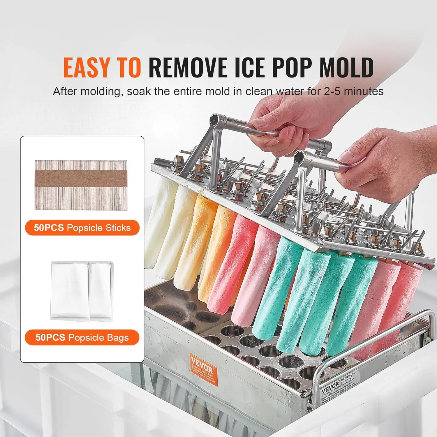 Commercial Popsicle Moulds, 40PCS Cylindrical Ice Pop Moulds, Stainless Steel Ice Lolly Popsicle Moulds, Ice Cream Maker