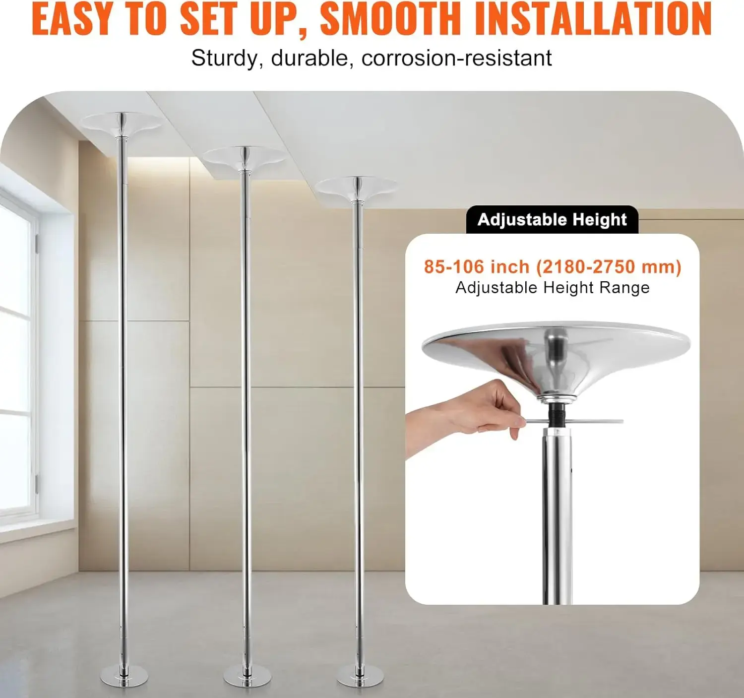 Professional Dancing Pole, Spinning Static Dancing Pole Kit, Portable Removable Pole, 45mm Heavy-Duty Stainless Steel Pole