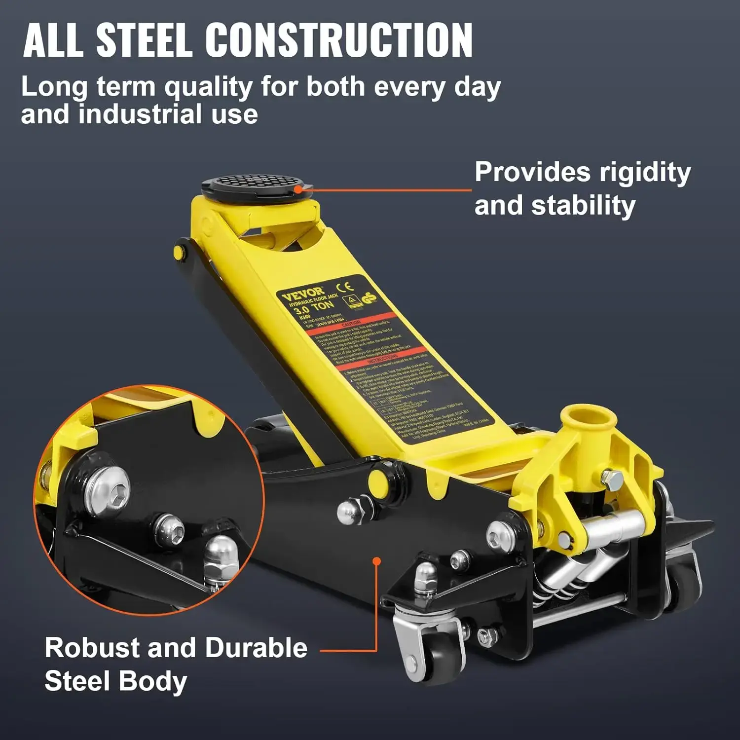 3 Ton Low Profile, Heavy-Duty Steel Racing Floor Jack with Dual Pistons Quick Lift Pump, Lifting Range 3.35"-19.69"