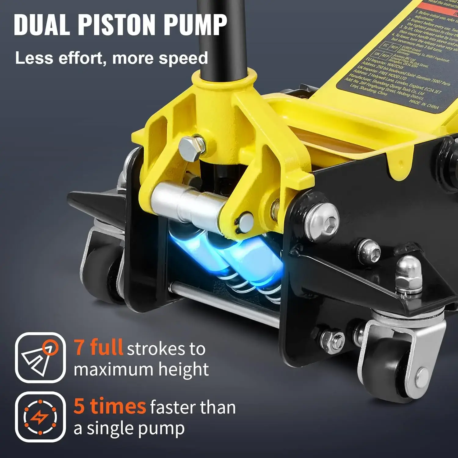 3 Ton Low Profile, Heavy-Duty Steel Racing Floor Jack with Dual Pistons Quick Lift Pump, Lifting Range 3.35"-19.69"