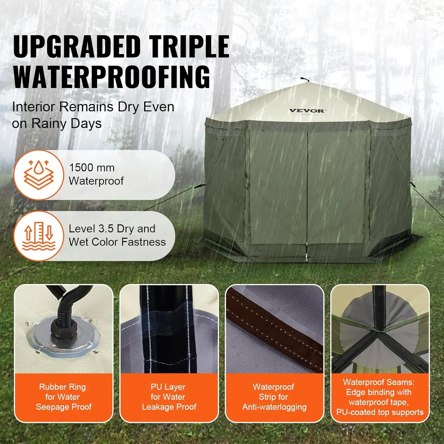 Pop Up Gazebo Tent, Pop-Up Screen Tent 6 Sided Canopy Sun Shelter with 6 Removable Privacy Wind Cloths & Mesh Windows