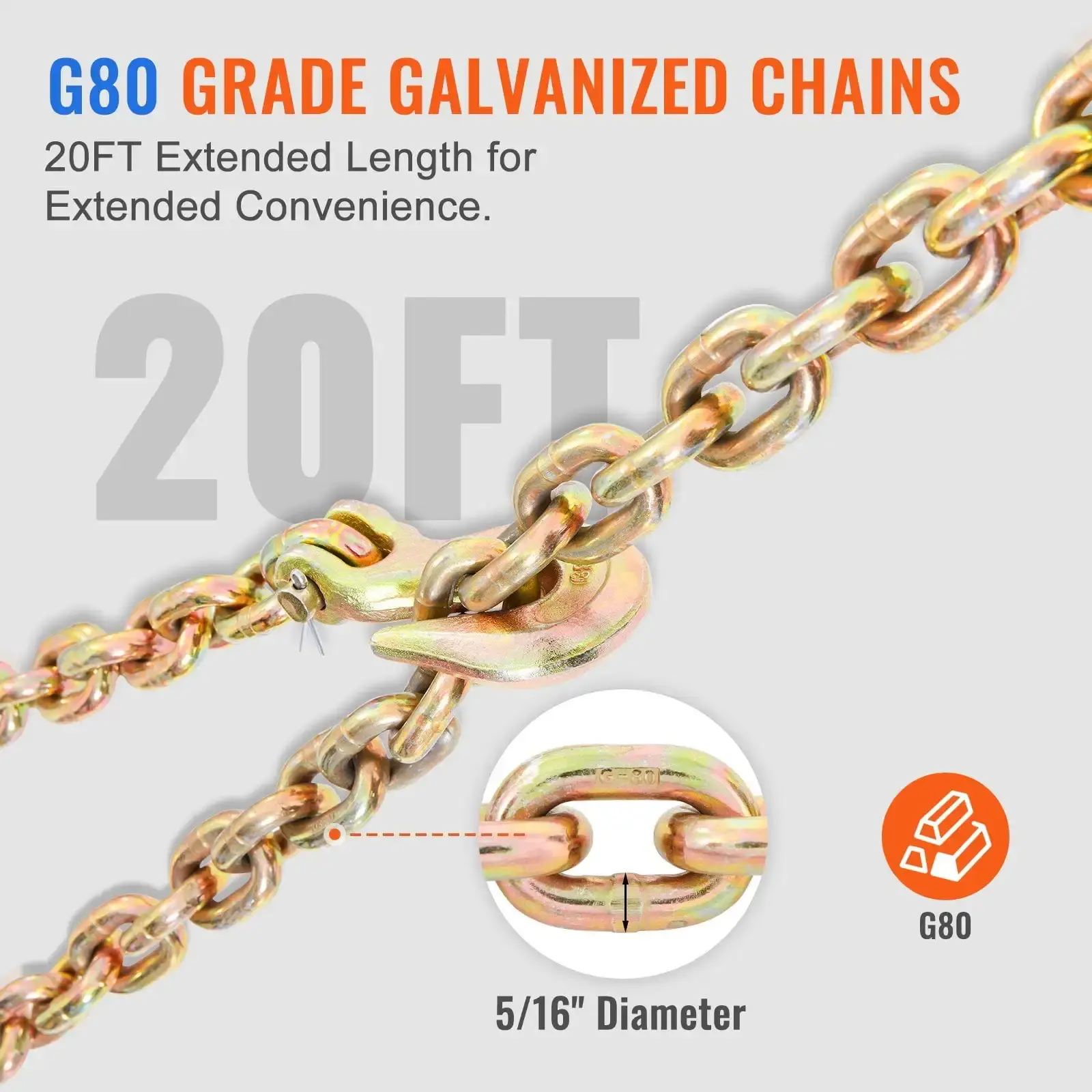 Ratchet Chain Binder, 5/16"-3/8" Heavy Duty Load Binders, with G80 Chains 7100 lbs Secure Load Limit
