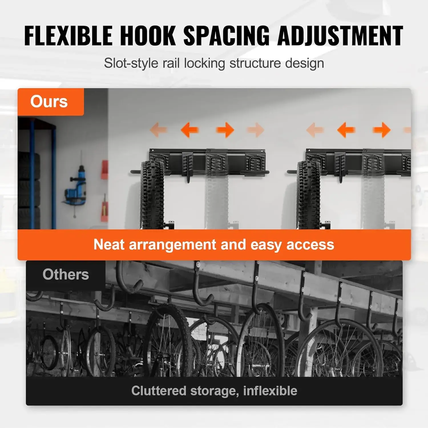 Bike Storage Rack, 6 Bike Racks and 3 Helmets Hooks, Wall Mount Bike Storage Hanger, Home & Garage Organizer