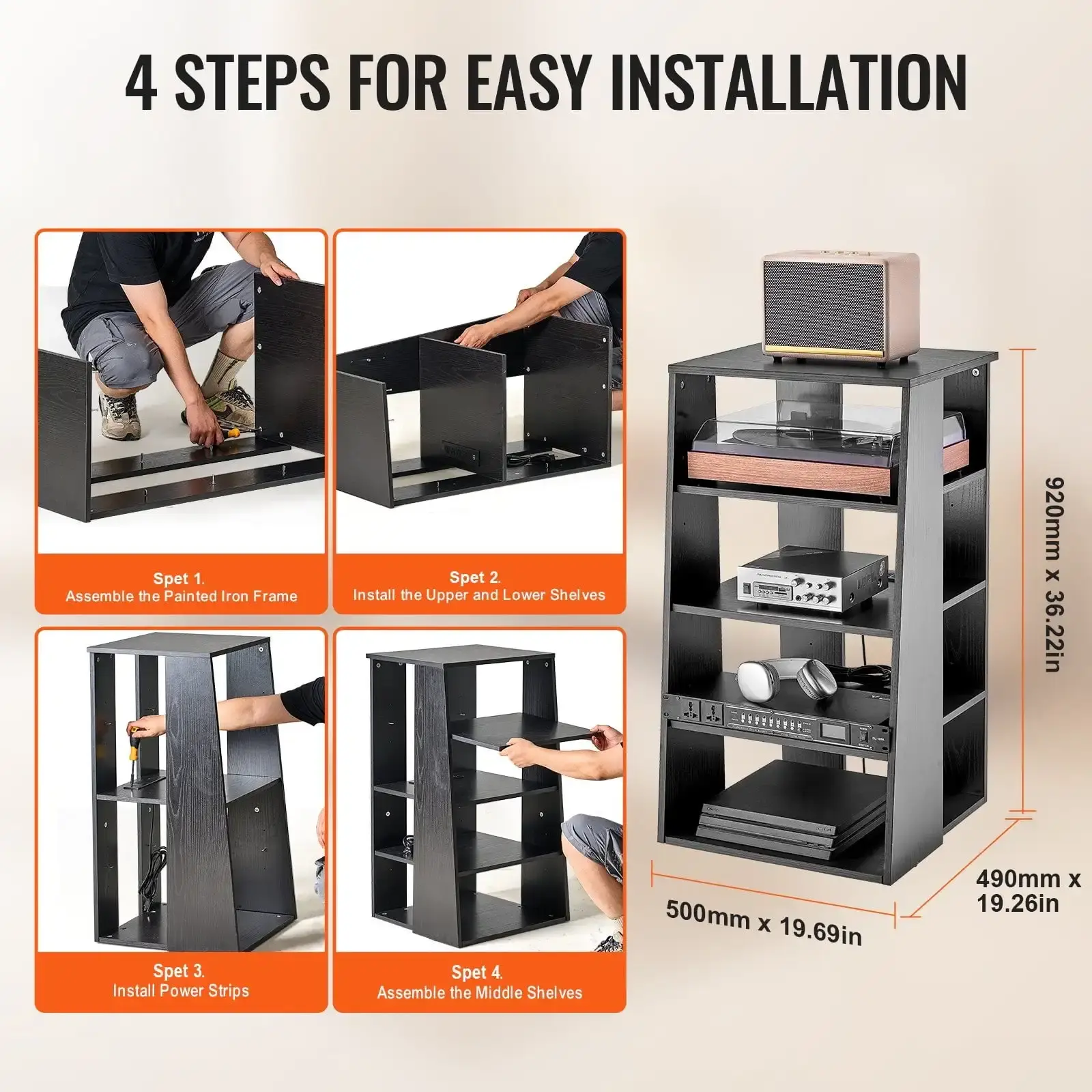 5-Tier AV Media Stand, Wooden Audio-Video Media Stand for DVD Players/Cable Boxes/Games Consoles