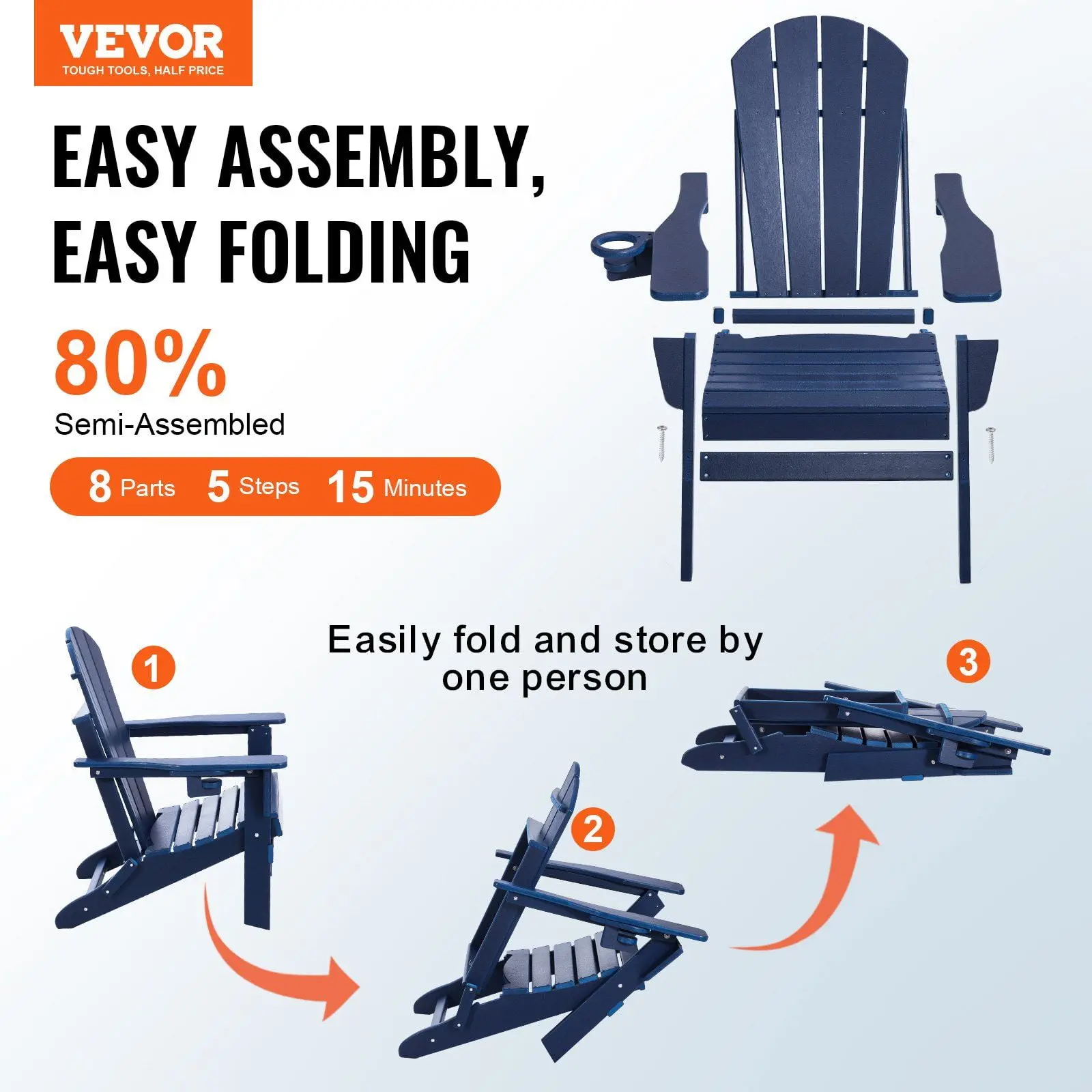 Adirondack Chair Plastic Set of 2 All-Weather Folding Fire Pit Navy Blue