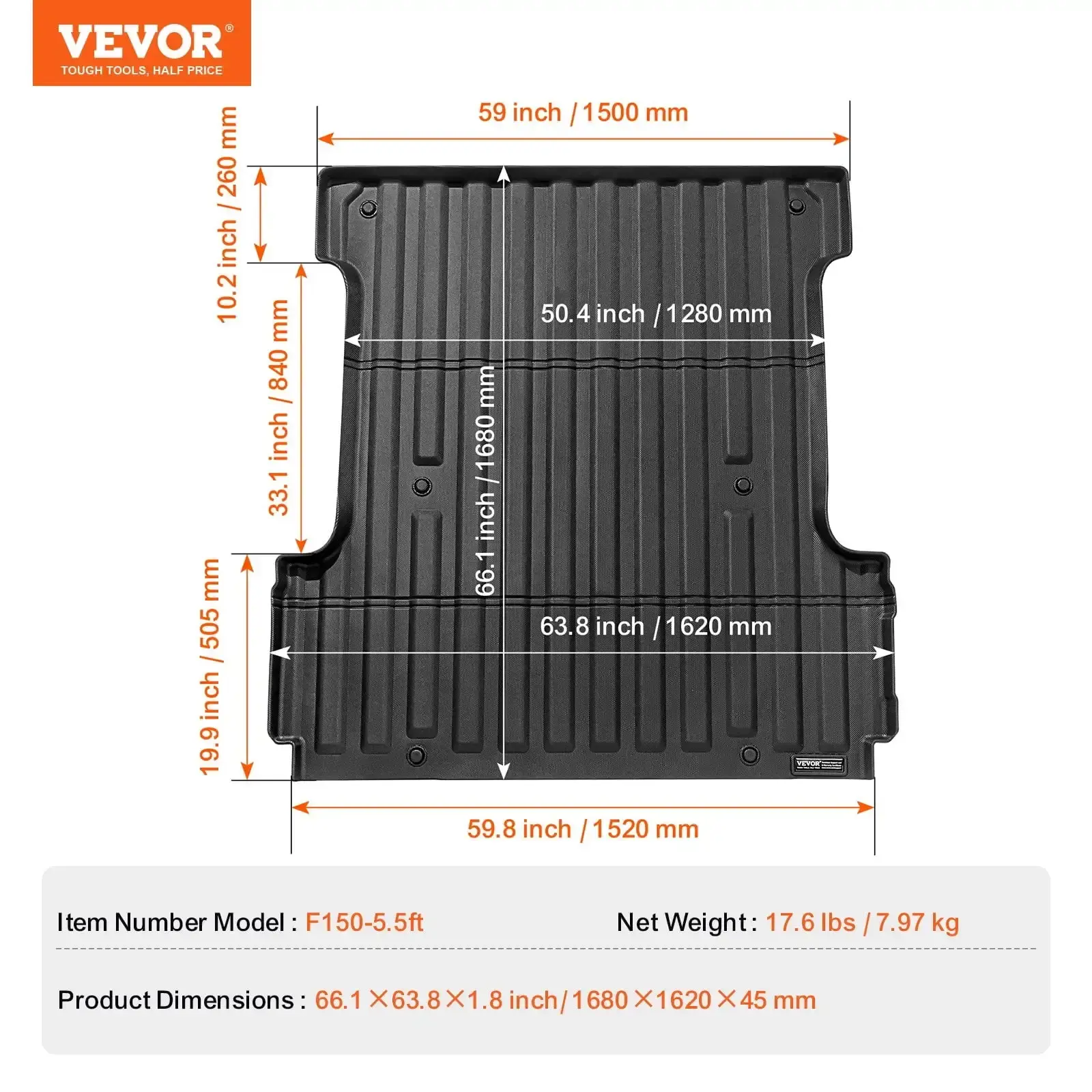 Truck Bed Mat Fit 2015-2024 Ford F-150 TPE Truck Bed Liner Accessories