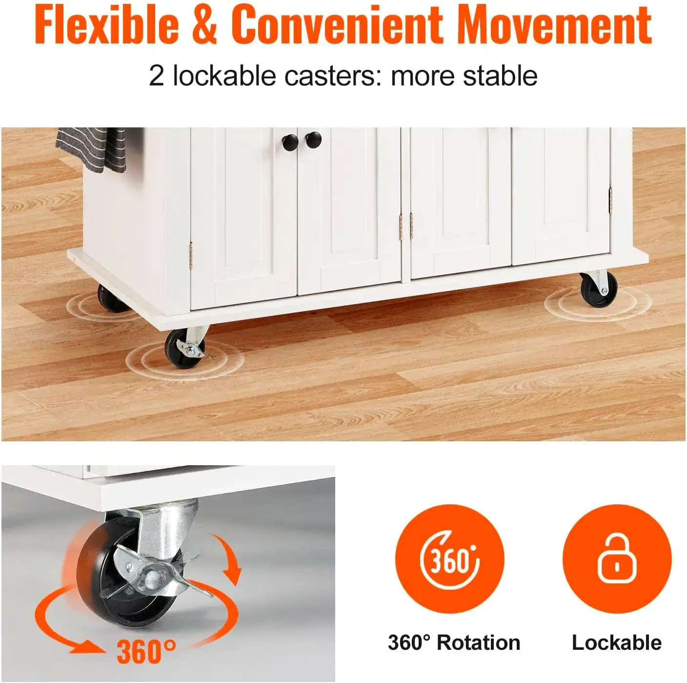 Kitchen Island Cart with Solid Wood Top, 35.4" Width Mobile Carts with Storage Cabinet, Rolling Kitchen Table with Spice Rack