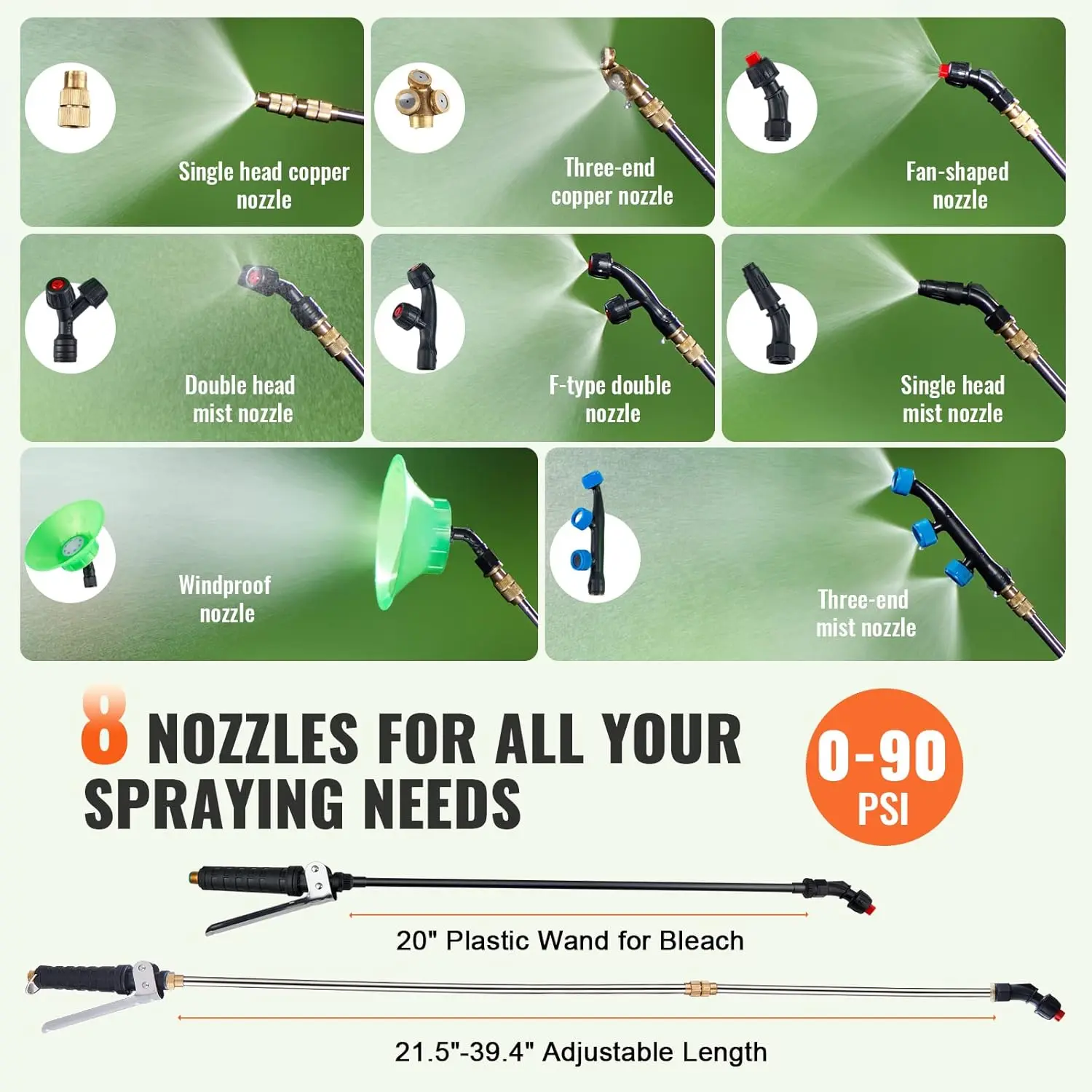 Battery Powered 15 Gallon Garden Weed Sprayer with Wheeled Cart, 126FT Hose with Reel, 8 Nozzles, 2 Wands with Lock Trigger