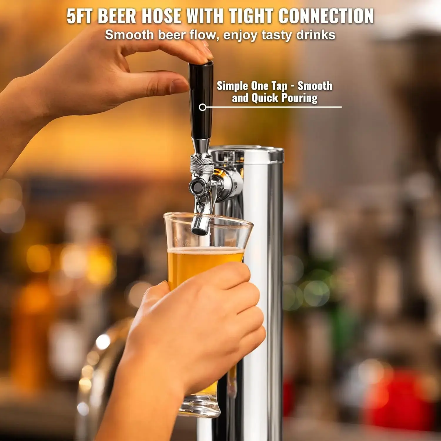 Single Tap Beer Conversion Kit, Stainless Steel Keg Beer Tower Dispenser with Dual Gauge CGA320 Regulator & D-System Keg Coupler