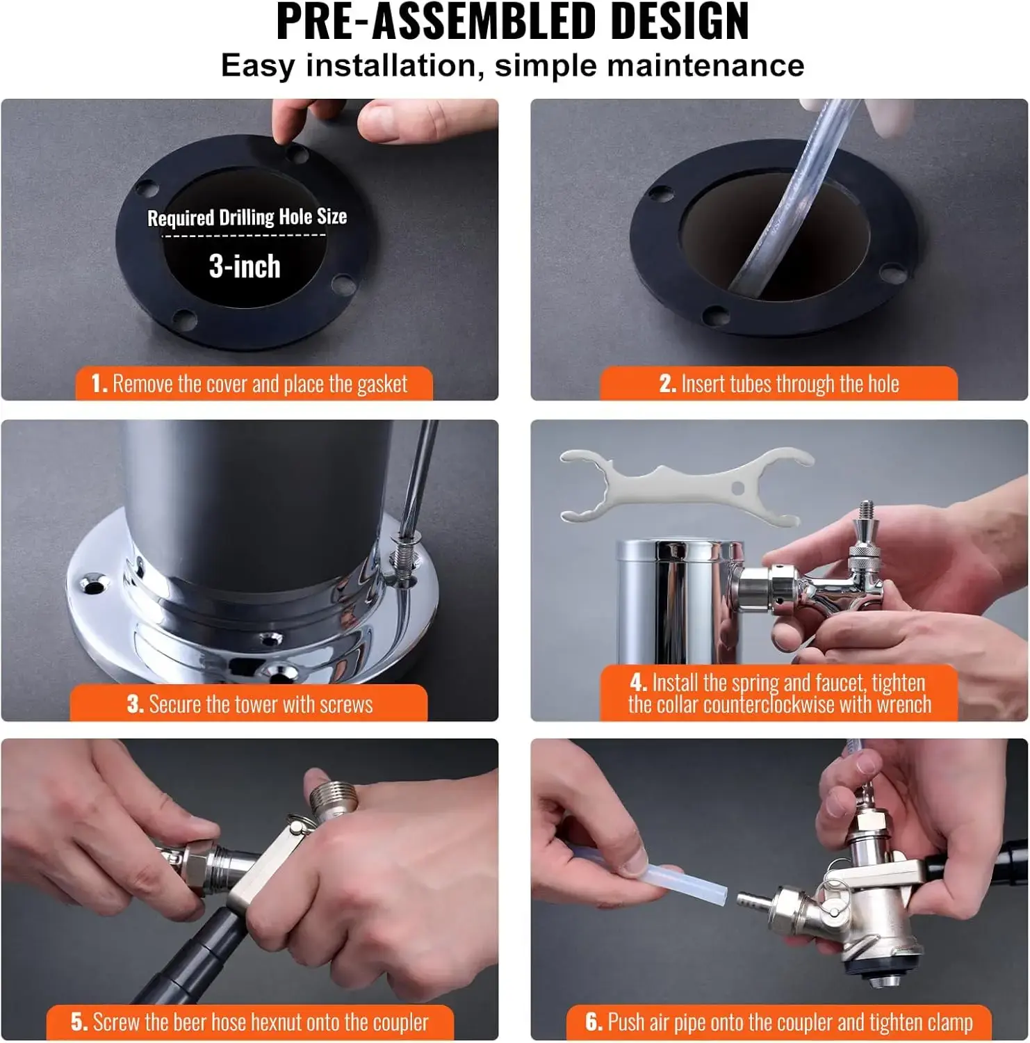 Single Tap Beer Conversion Kit, Stainless Steel Keg Beer Tower Dispenser with Dual Gauge CGA320 Regulator & D-System Keg Coupler