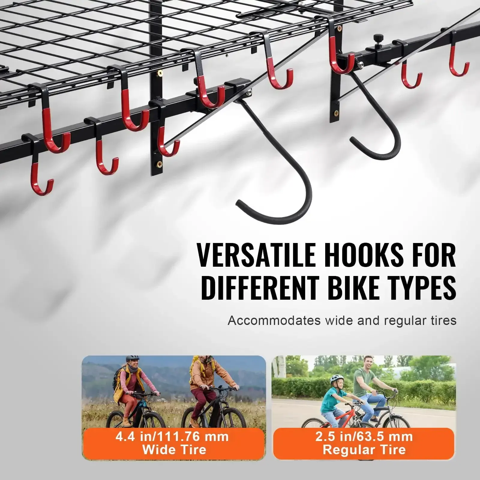 Wall Mount Bike Storage Rack with 2 Shelves - Garage Bike Holder for 4 Bicycles