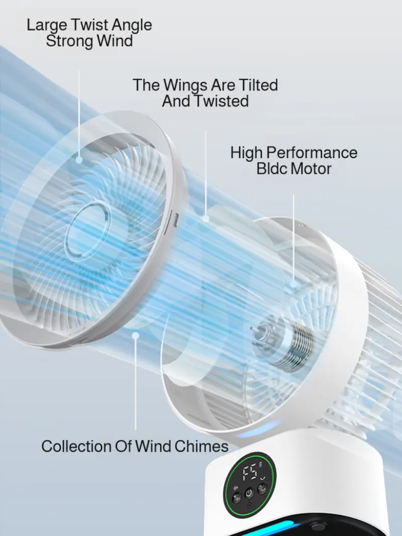 Desktop Shaking Head Fan Intelligent USB  Air Circulation Timing Fan Intelligent Voice Night Light Design Digital Display Fan