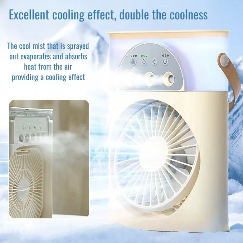 Portable Fan with Nano Spray Function Mini Air Cooler Usb Small Air Conditioner 3-hole Spray Fan Water Cooling With Night Light