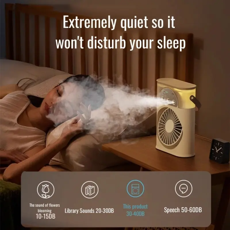 Portable Fan with Nano Spray Function Mini Air Cooler Usb Small Air Conditioner 3-hole Spray Fan Water Cooling With Night Light