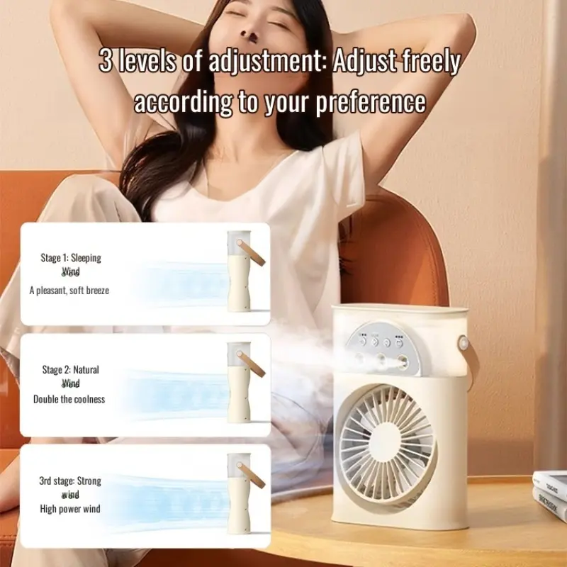 Portable Fan with Nano Spray Function Mini Air Cooler Usb Small Air Conditioner 3-hole Spray Fan Water Cooling With Night Light