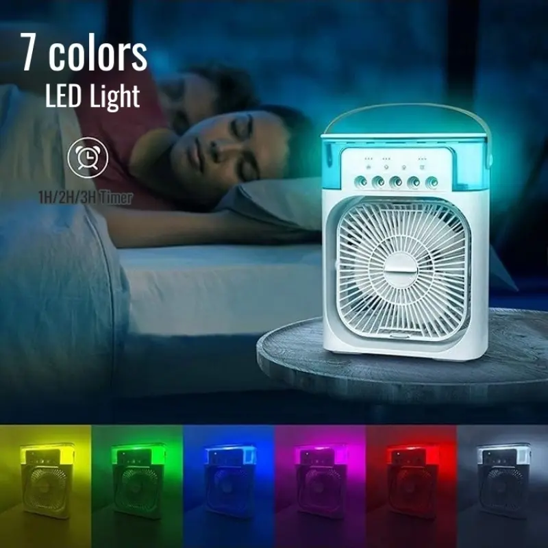 Portable Fan with Nano Spray Function Mini Air Cooler Usb Small Air Conditioner 3-hole Spray Fan Water Cooling With Night Light