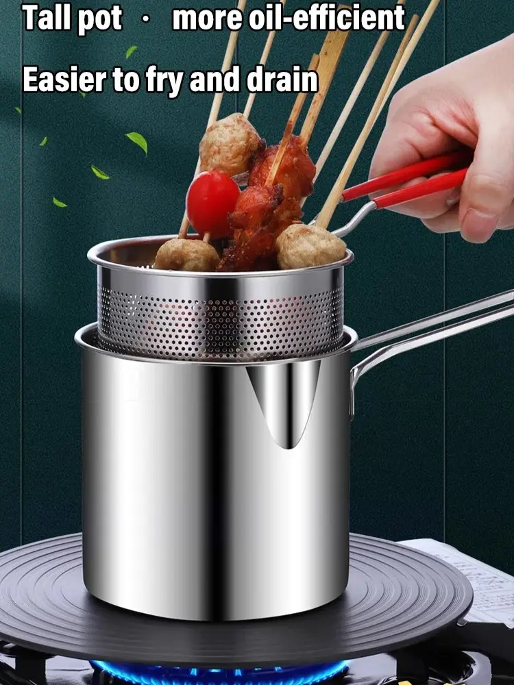 Splash-proof Small Fryer with Filter Stainless Steel Mini Fryer Heat Resistant Deep Fryer Set Uncoated Oil Filter Pot Fryer