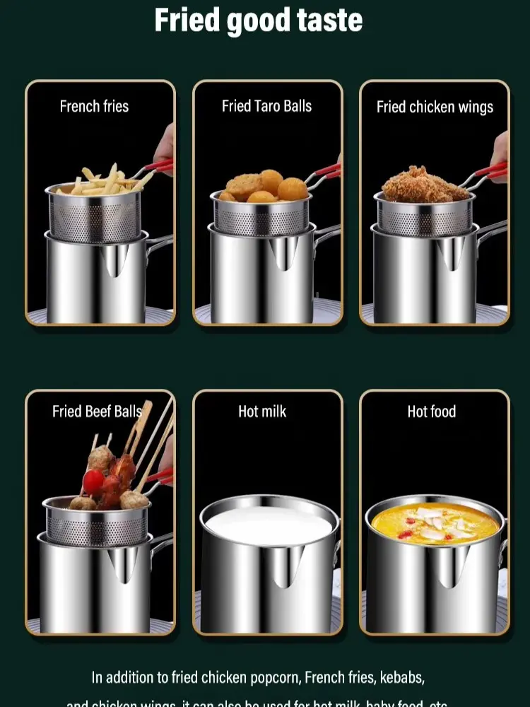 Splash-proof Small Fryer with Filter Stainless Steel Mini Fryer Heat Resistant Deep Fryer Set Uncoated Oil Filter Pot Fryer