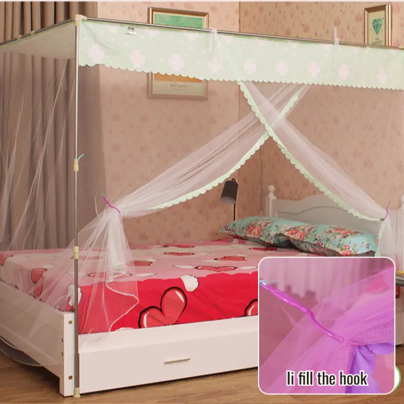 Thickened and heightened mosquito nets for square top double bed dormitory