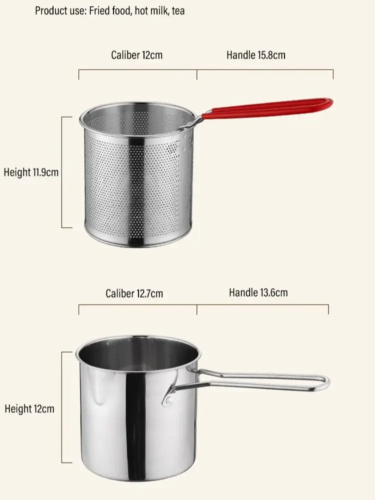Splash-proof Small Fryer with Filter Stainless Steel Mini Fryer Heat Resistant Deep Fryer Set Uncoated Oil Filter Pot Fryer