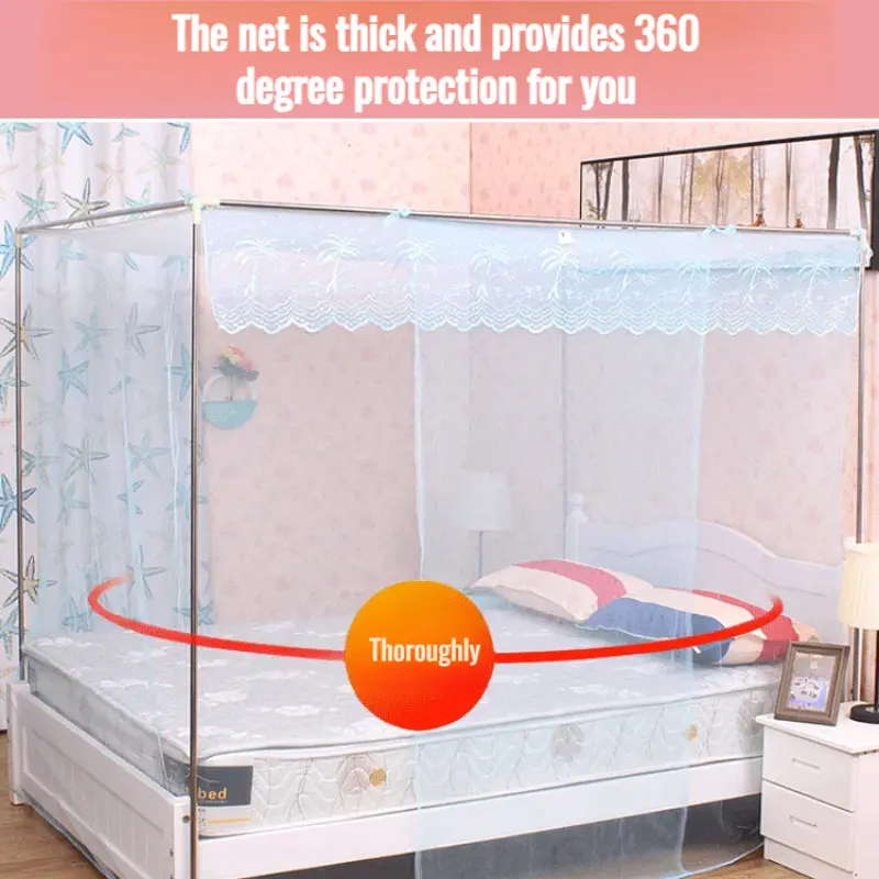 Thickened and heightened mosquito nets for square top double bed dormitory