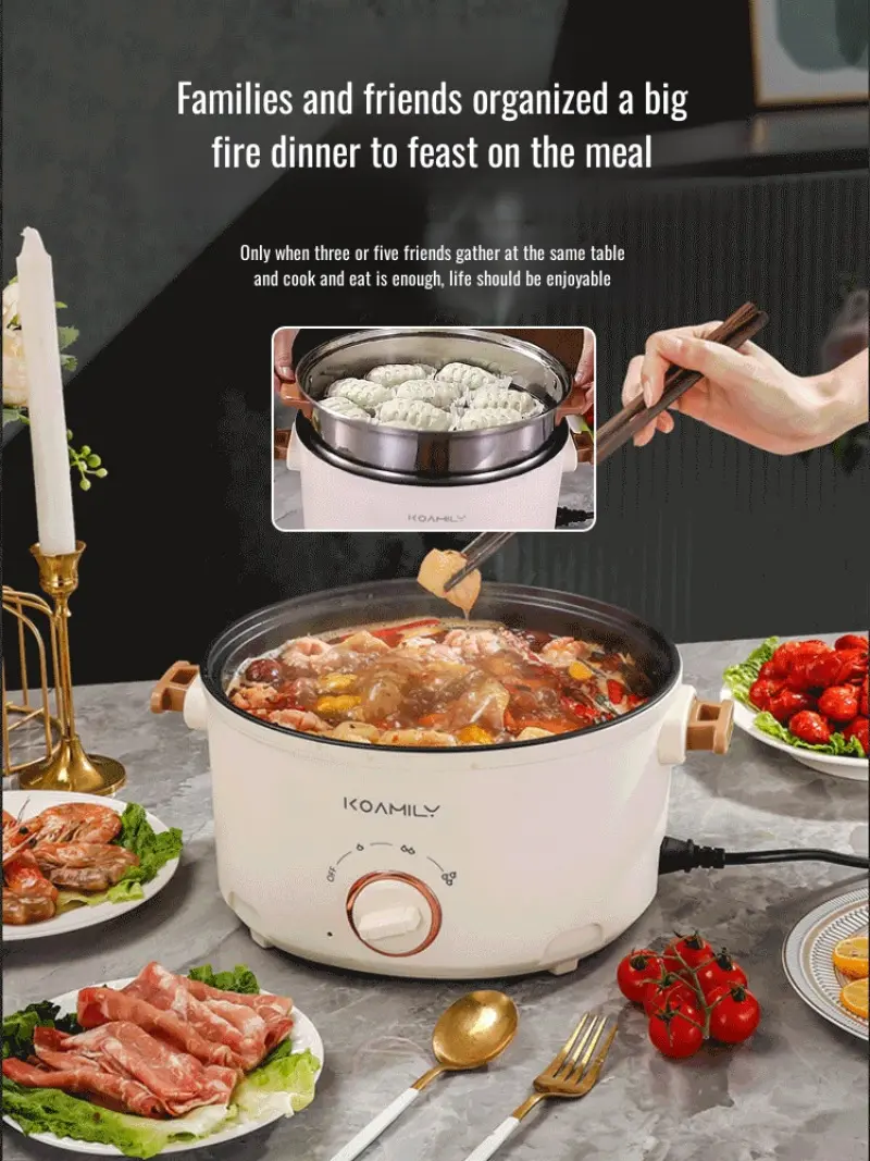 Multifunctional Small Electric Pot with Threespeed Temperature Control  Electric Cooking Pot Household Non-stick Pan Hot Pot
