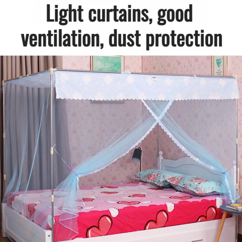 Thickened and heightened mosquito nets for square top double bed dormitory