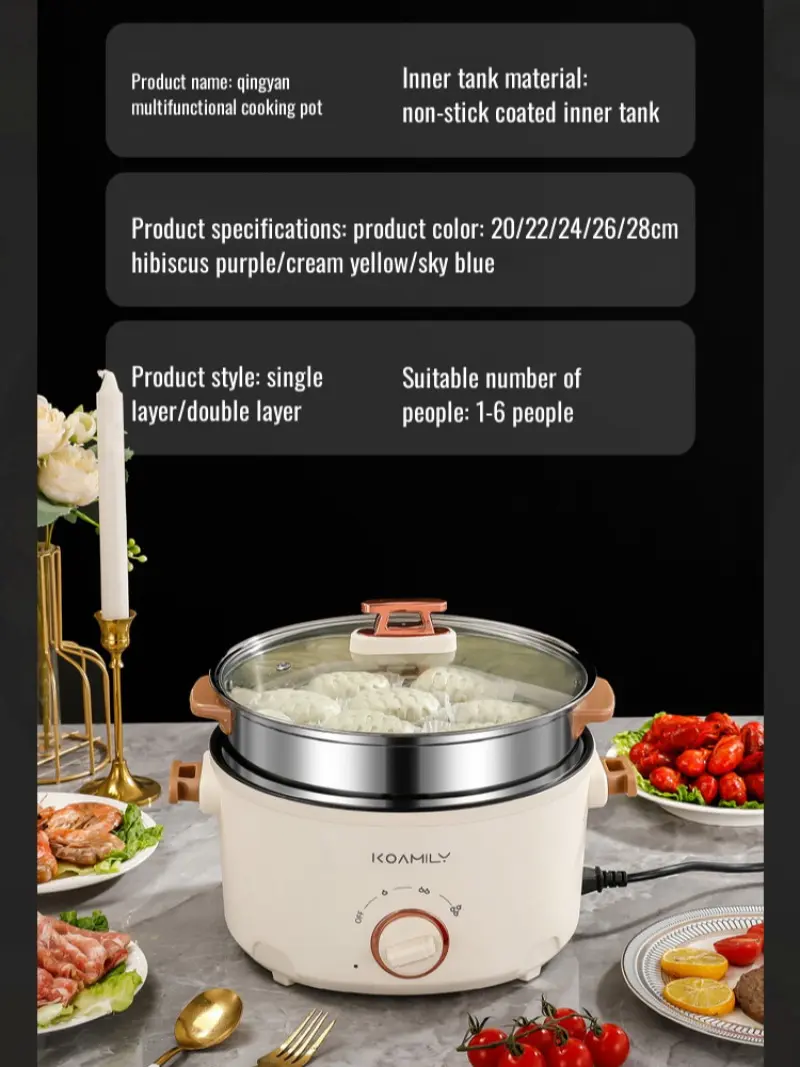 Multifunctional Small Electric Pot with Threespeed Temperature Control  Electric Cooking Pot Household Non-stick Pan Hot Pot