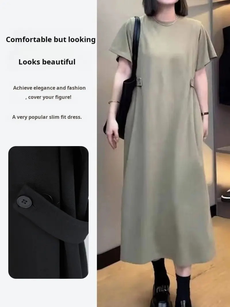 Fat Mm loose thin dress cover belly leisure skirt casual fashion ageing loose big size dresses