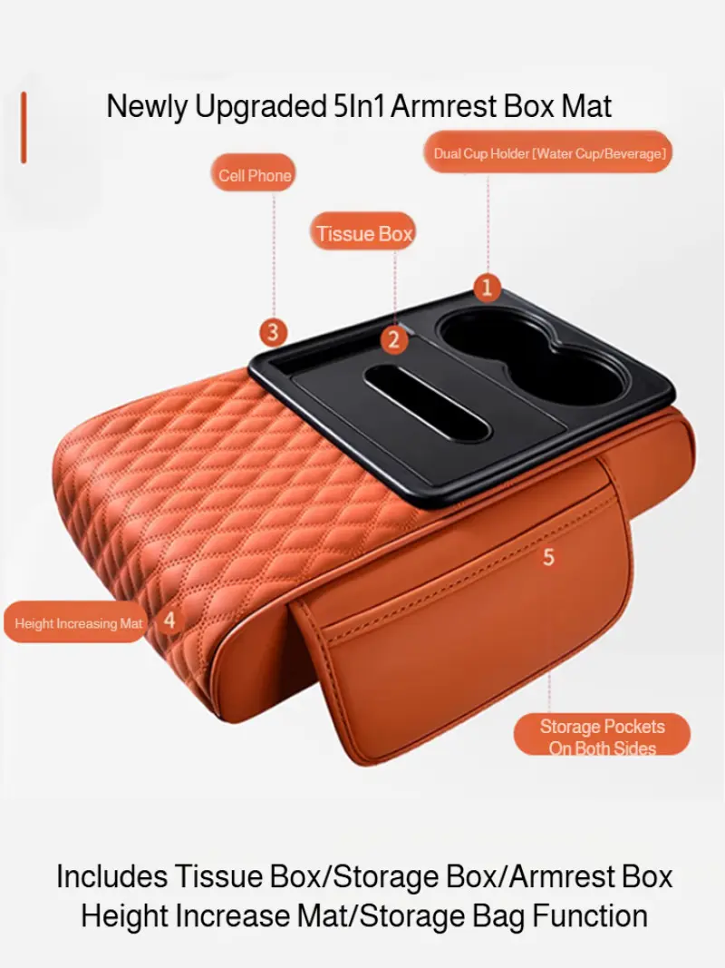 New upgraded car armrest box pad five-in-one armrest box pad mat car storage paper box armrest box pad set