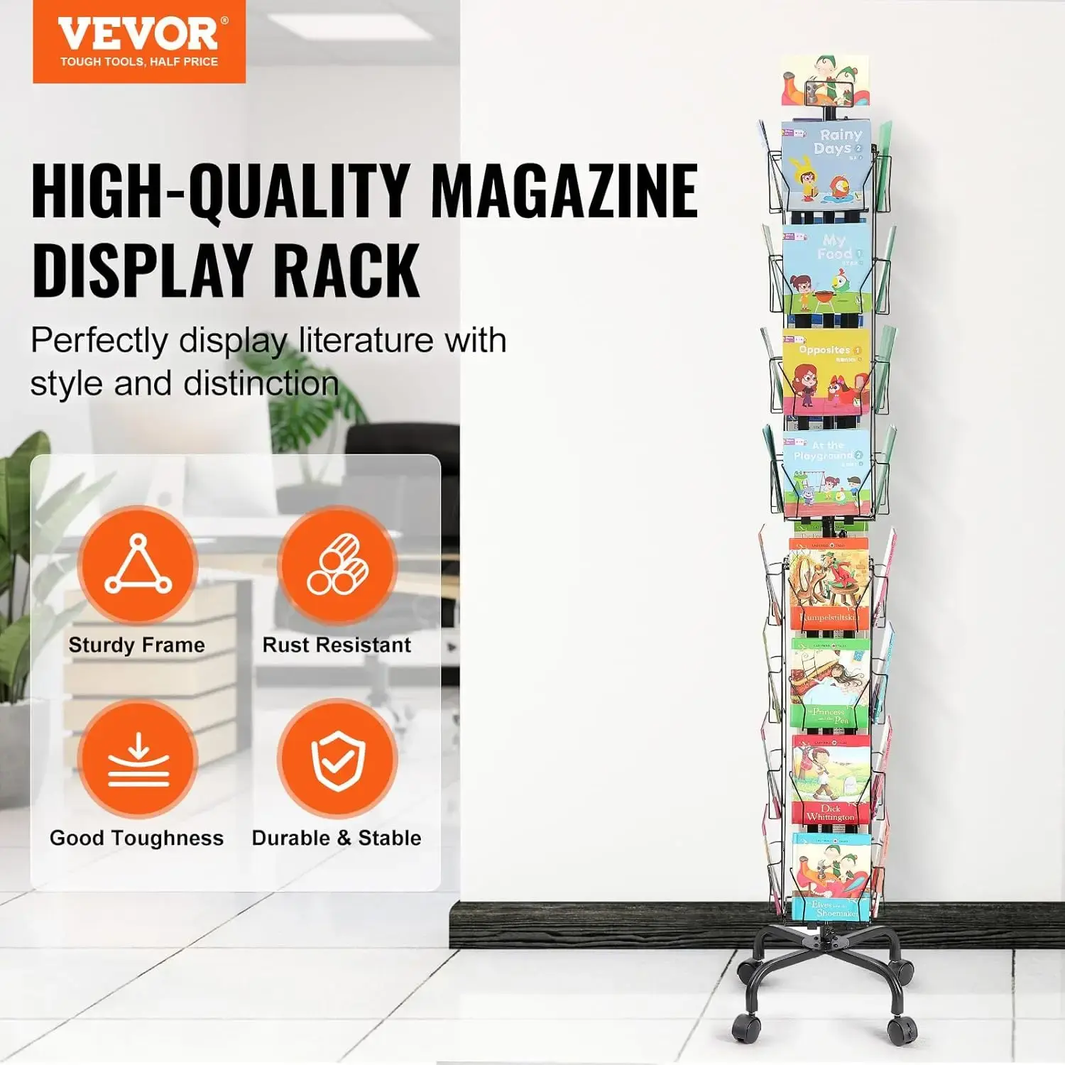 Greeting Cards Display Rack,32 Pockets Rotating Postcard Brochure Display Stand,360° Spinning Card Display Rack with Sign Holder