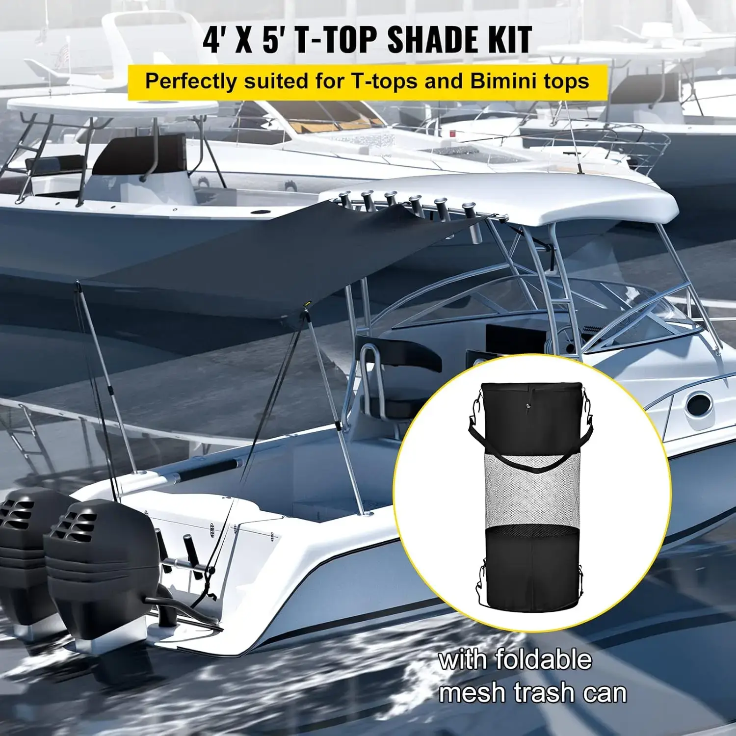 T-Top Sun Shade Kit 4' x 5', UV-Proof 600D Polyester T-top Extension Kit with Rustproof Steel Telescopic Poles, Easy to Assemble
