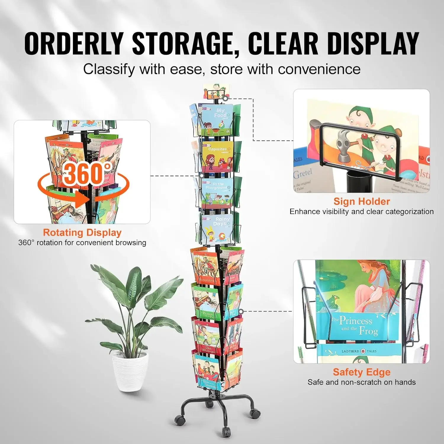 Greeting Cards Display Rack,32 Pockets Rotating Postcard Brochure Display Stand,360° Spinning Card Display Rack with Sign Holder