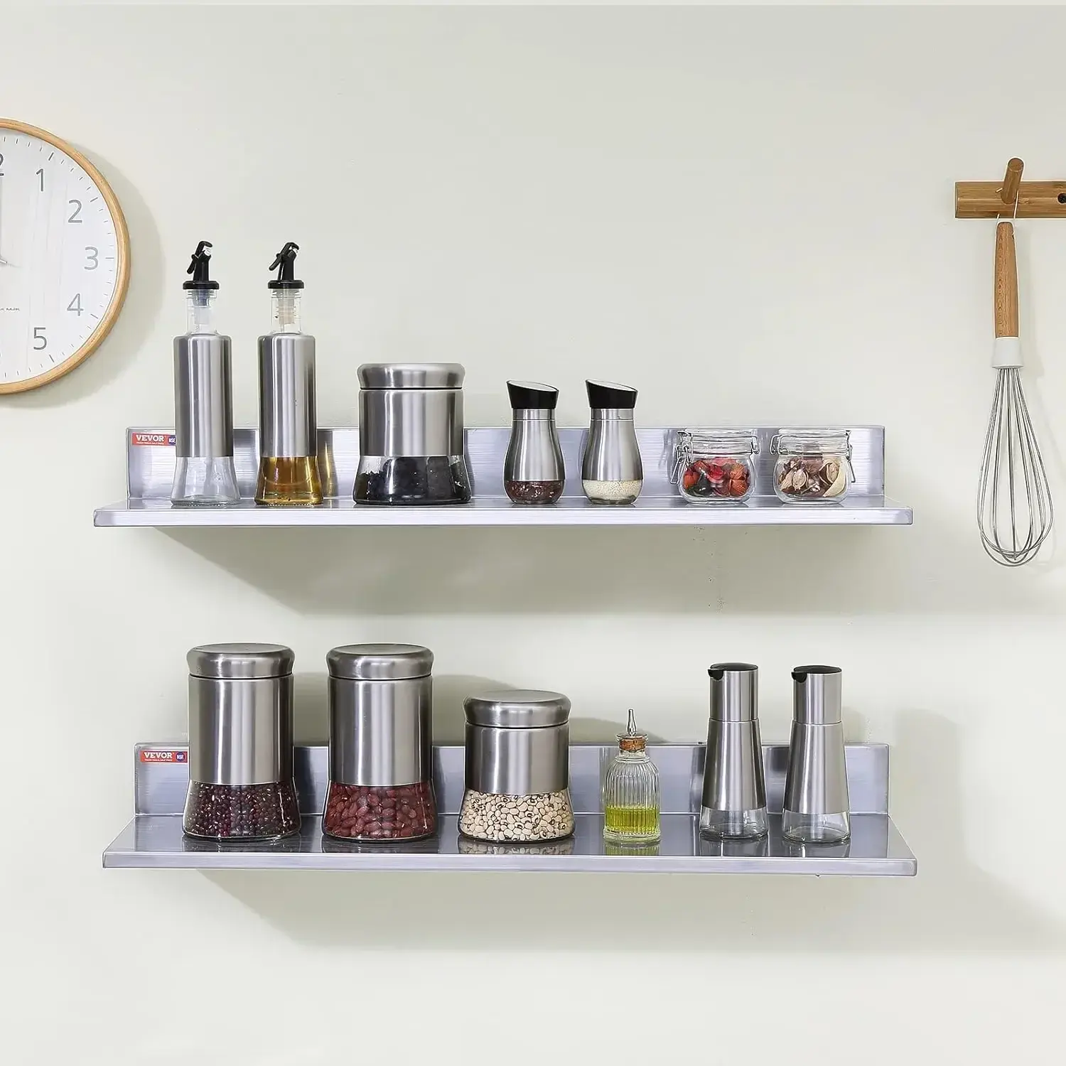 8.6" x 30" -2 Pack Stainless Steel Shelf, Wall Mounted Floating Shelving with Backsplash,44 lbs Load Capacity Commercial Shelves