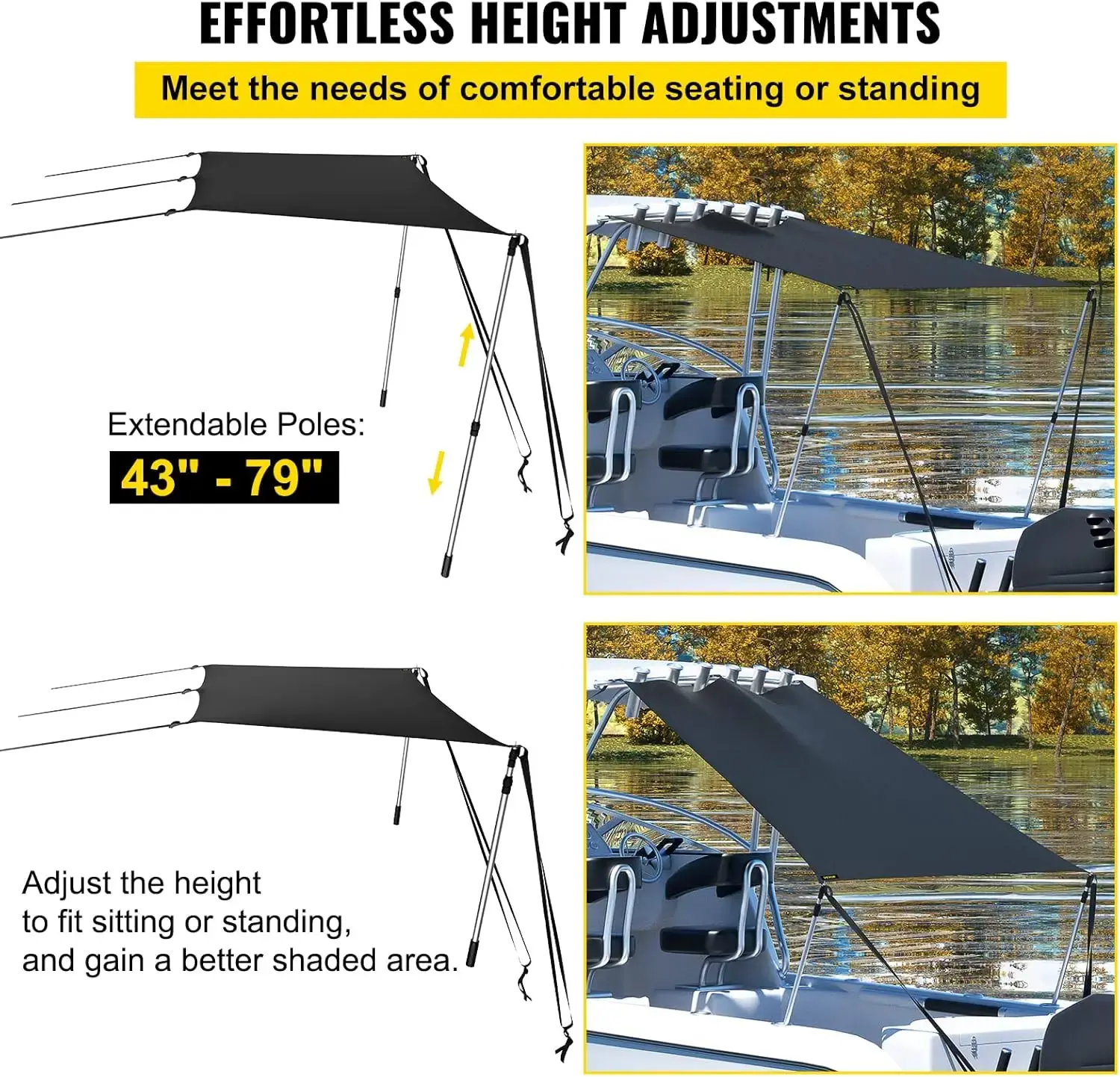 T-Top Sun Shade Kit 4' x 5', UV-Proof 600D Polyester T-top Extension Kit with Rustproof Steel Telescopic Poles, Easy to Assemble