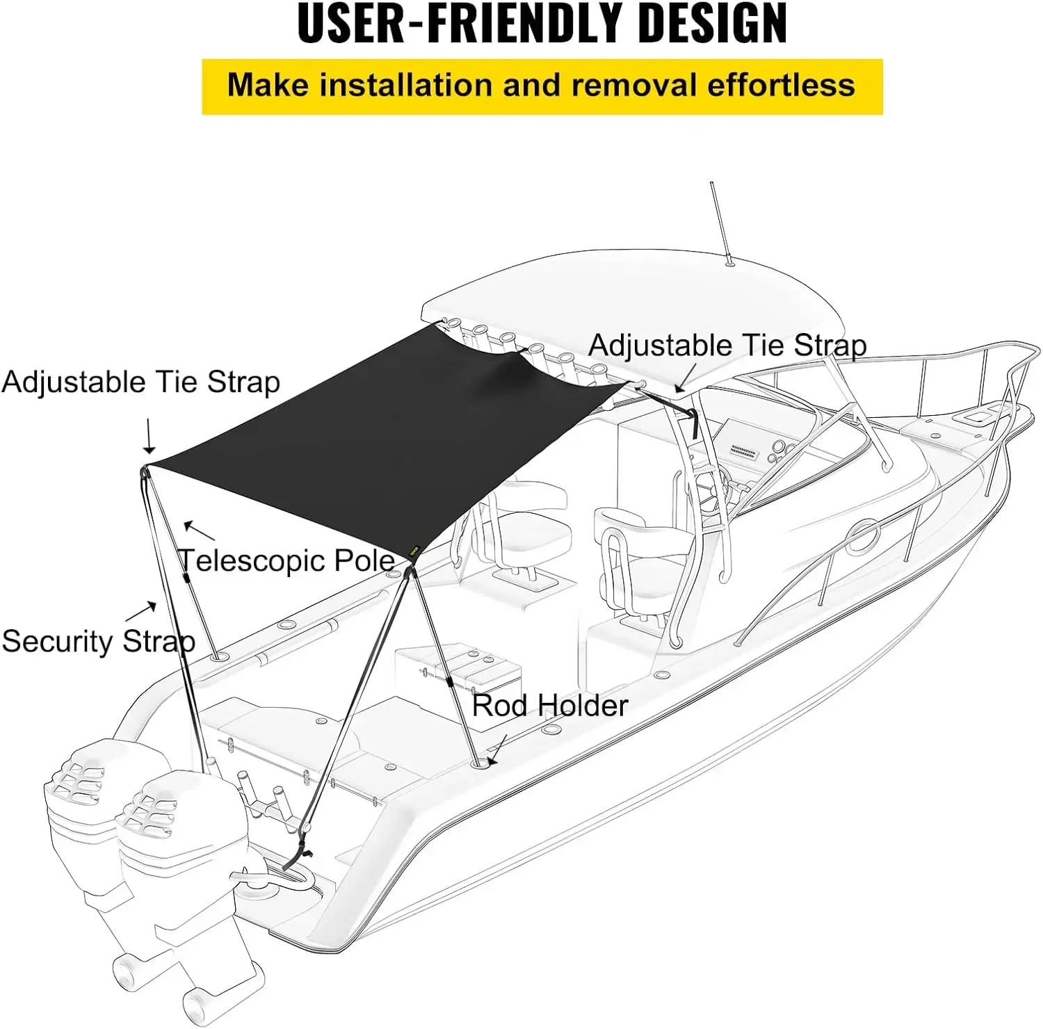 T-Top Sun Shade Kit 4' x 5', UV-Proof 600D Polyester T-top Extension Kit with Rustproof Steel Telescopic Poles, Easy to Assemble