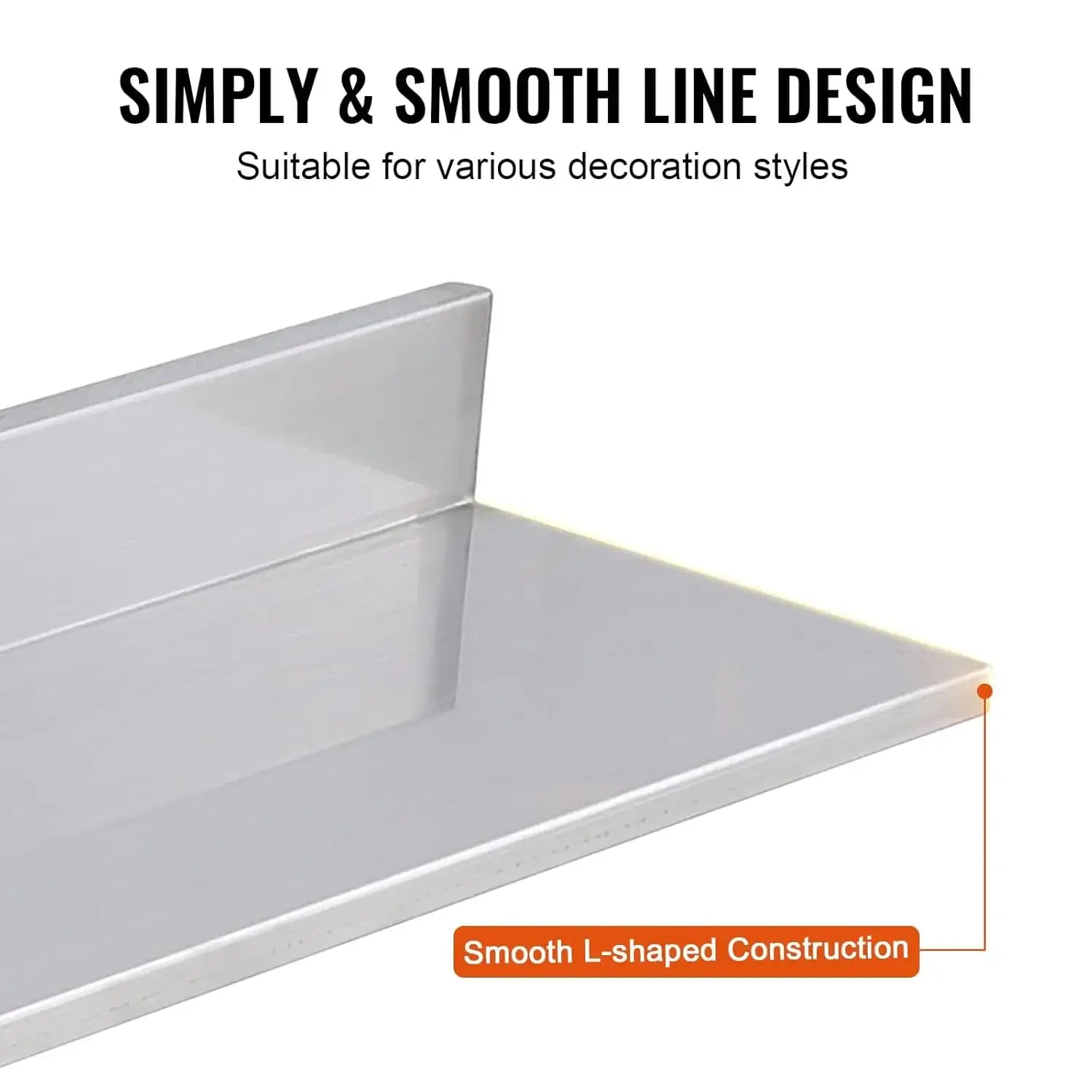 8.6" x 30" -2 Pack Stainless Steel Shelf, Wall Mounted Floating Shelving with Backsplash,44 lbs Load Capacity Commercial Shelves