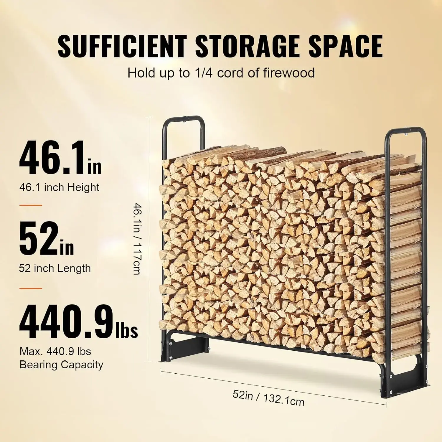 4.3FT Outdoor Firewood Rack with Cover, 52x14.2x46.1 in, Heavy Duty Firewood Holder & 600D Oxford Waterproof Cover for Fireplace