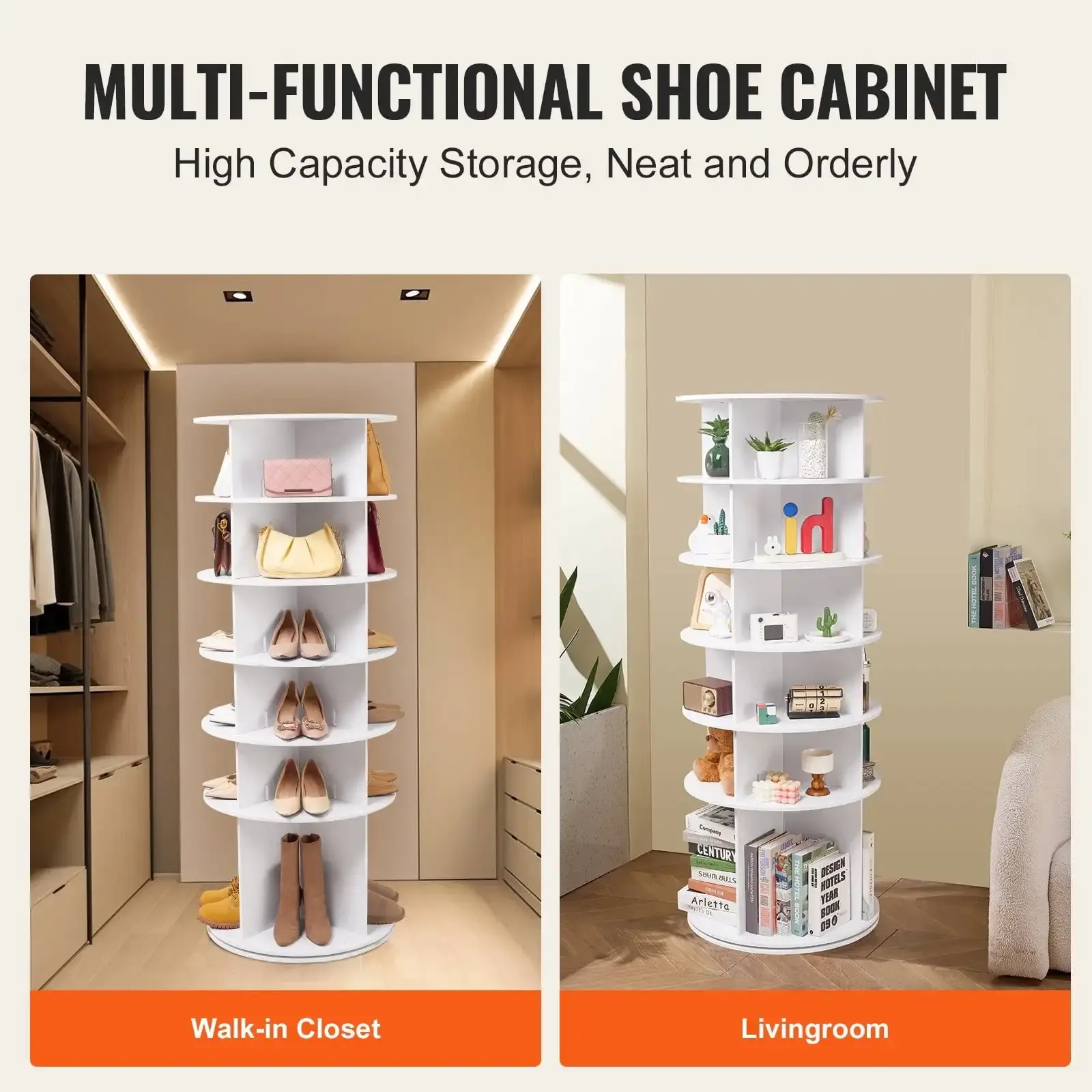 6-Tier Rotating Shoe Rack Tower 360° Spinning Shoe Display Carousel White