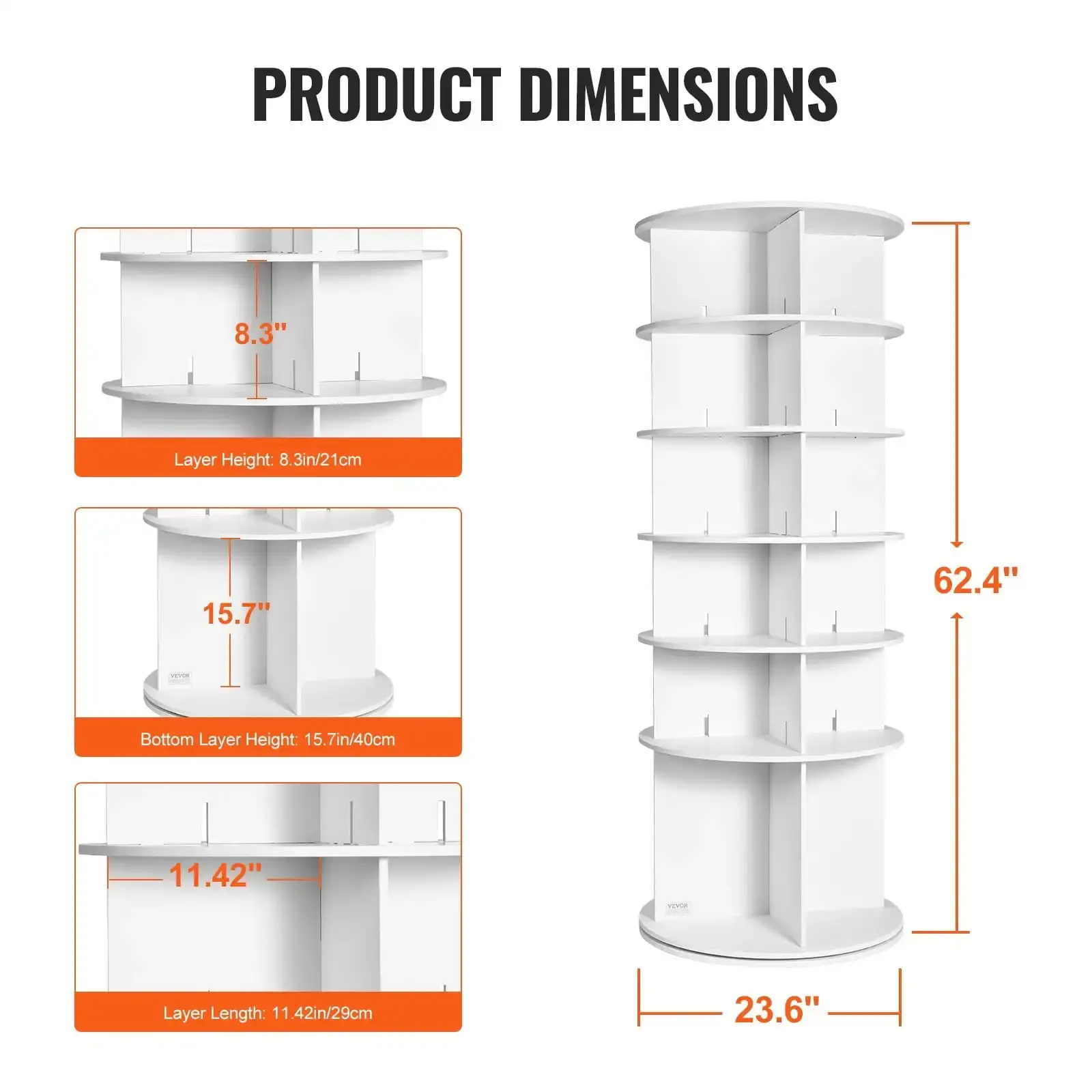 6-Tier Rotating Shoe Rack Tower 360° Spinning Shoe Display Carousel White