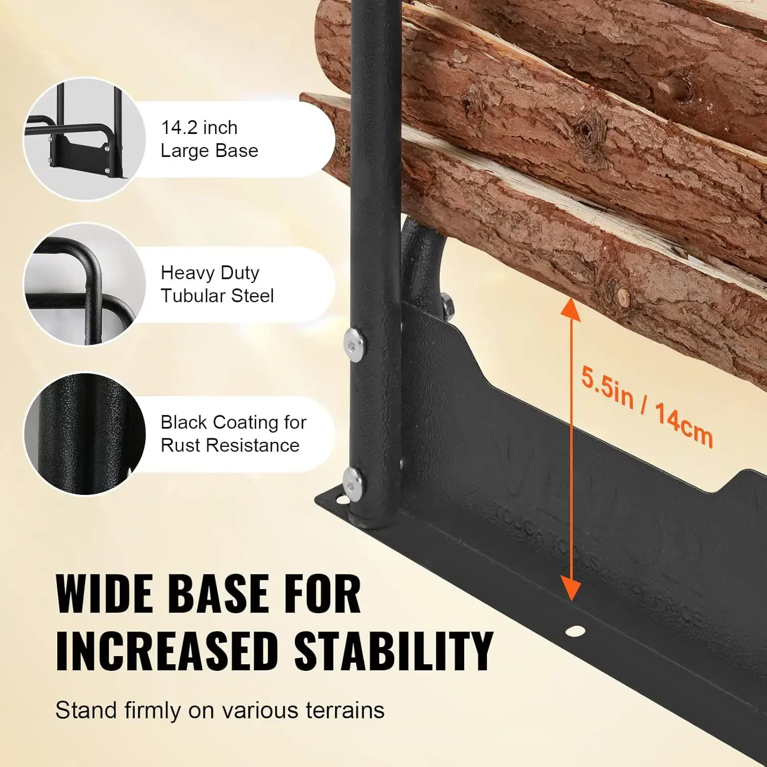 4.3FT Outdoor Firewood Rack with Cover, 52x14.2x46.1 in, Heavy Duty Firewood Holder & 600D Oxford Waterproof Cover for Fireplace