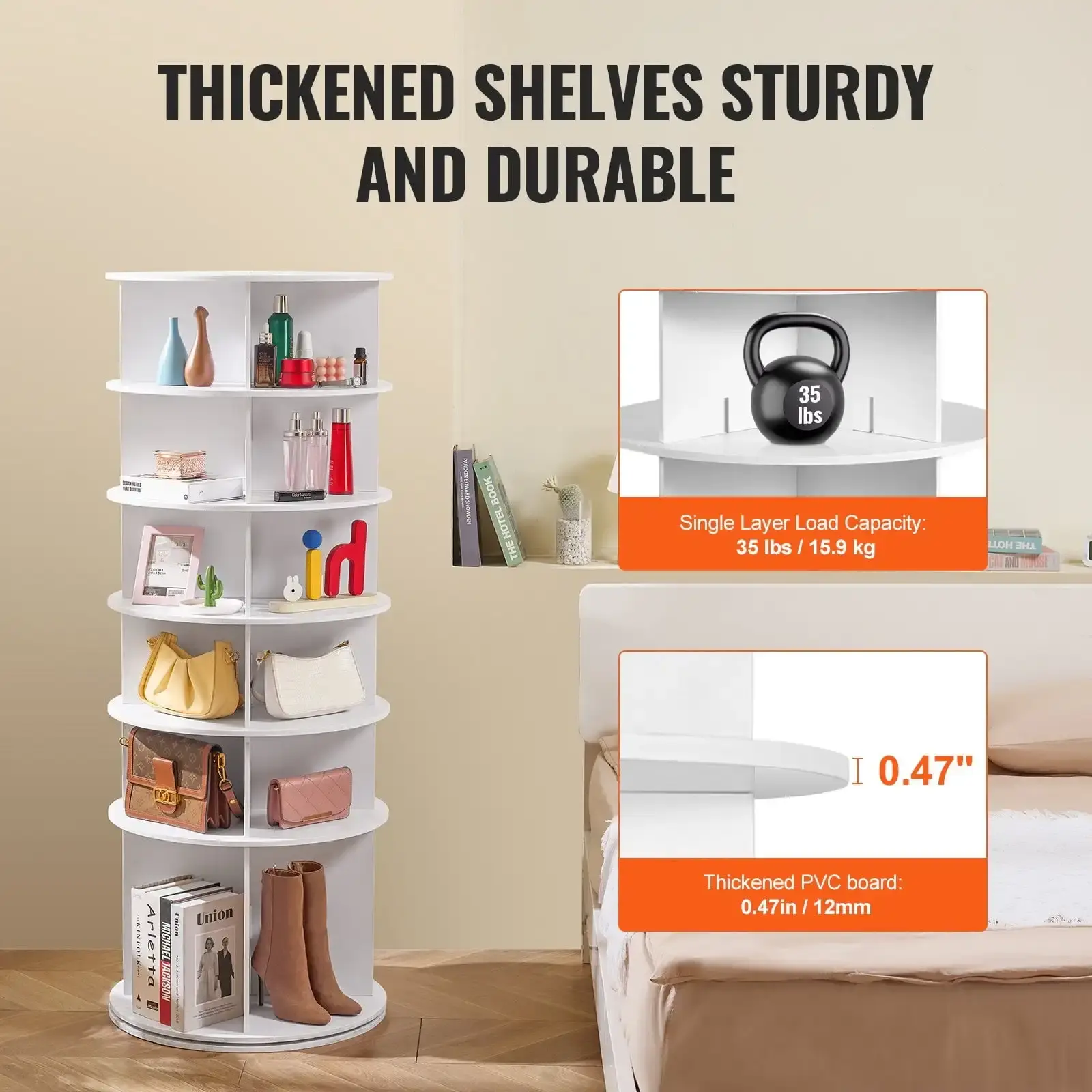 6-Tier Rotating Shoe Rack Tower 360° Spinning Shoe Display Carousel White