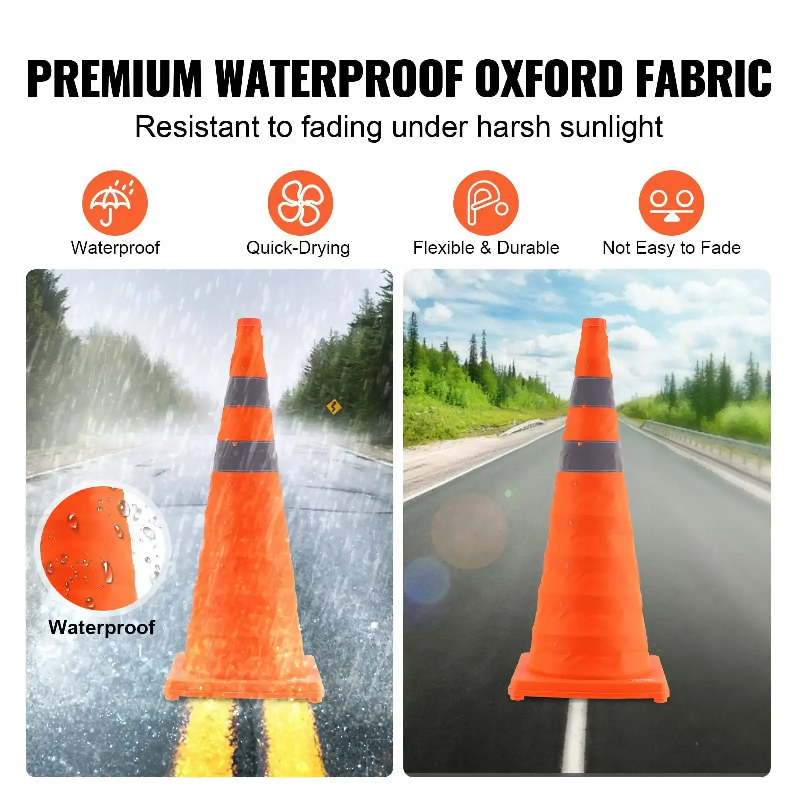 Safety Cones, 2 Pack 28 inch Collapsible Traffic Cones, Construction Cones with Reflective Collars, Wide Base and A Storage Bag