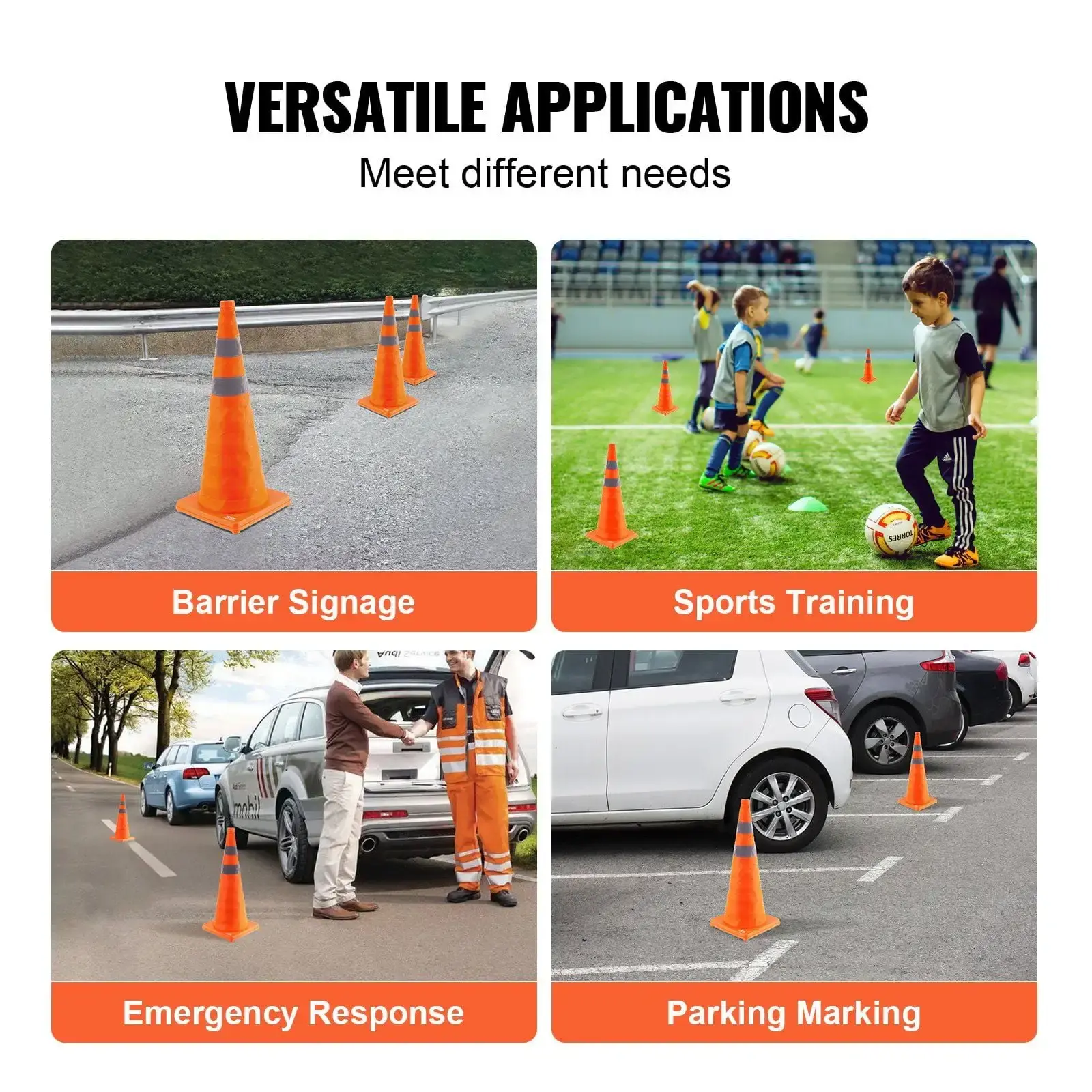 Safety Cones, 2 Pack 28 inch Collapsible Traffic Cones, Construction Cones with Reflective Collars, Wide Base and A Storage Bag